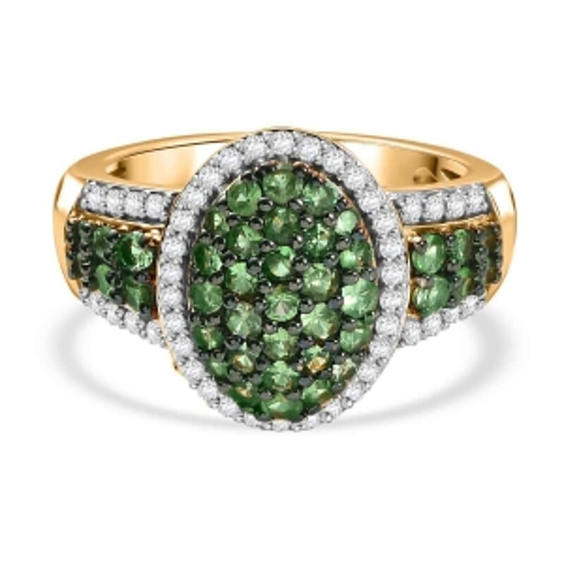 Tsavorite Garnet and White Zircon 2.10 ctw Ring in 18K Vermeil Yellow Gold Over Sterling Silver (Size 10.0)
