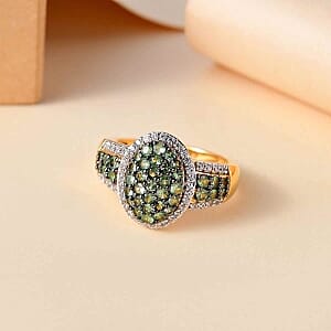 Tsavorite Garnet and White Zircon 2.10 ctw Ring in 18K Vermeil Yellow Gold Over Sterling Silver (Size 10.0)
