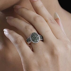 Tsavorite Garnet and White Zircon 2.10 ctw Ring in 18K Vermeil Yellow Gold Over Sterling Silver (Size 10.0)