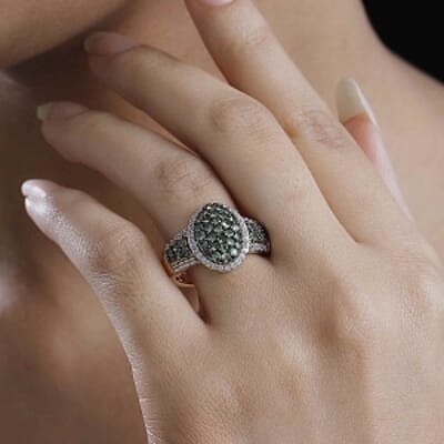 Tsavorite Garnet and White Zircon 2.10 ctw Ring in 18K Vermeil Yellow Gold Over Sterling Silver (Size 10.0)