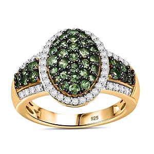Tsavorite Garnet and White Zircon 2.10 ctw Ring in 18K Vermeil Yellow Gold Over Sterling Silver (Size 10.0)