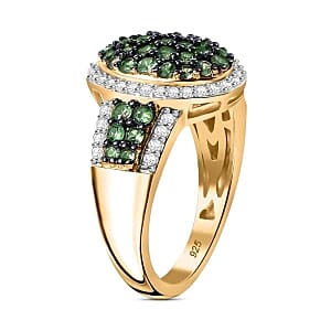 Tsavorite Garnet and White Zircon 2.10 ctw Ring in 18K Vermeil Yellow Gold Over Sterling Silver (Size 10.0)