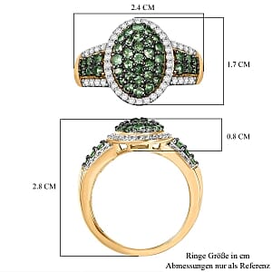 Tsavorite Garnet and White Zircon 2.10 ctw Ring in 18K Vermeil Yellow Gold Over Sterling Silver (Size 10.0)