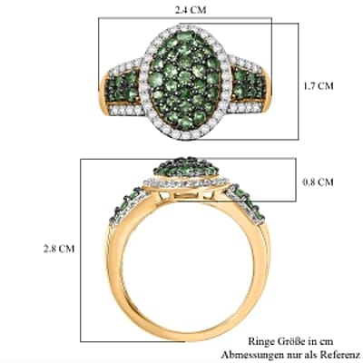 Tsavorite Garnet and White Zircon 2.10 ctw Ring in 18K Vermeil Yellow Gold Over Sterling Silver (Size 10.0)
