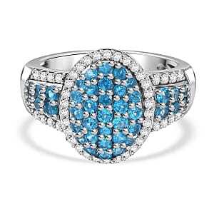 Neon Apatite and White Zircon 2.10 ctw Ring in Rhodium Over Sterling Silver (Size 10.0)