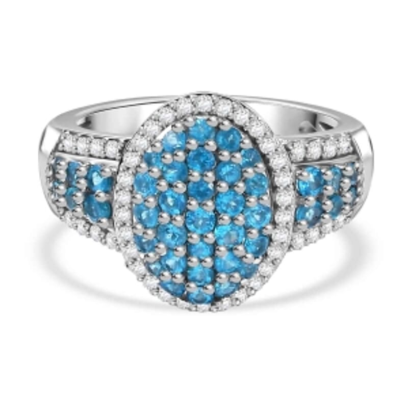 Neon Apatite and White Zircon 2.10 ctw Ring in Rhodium Over Sterling Silver (Size 10.0)