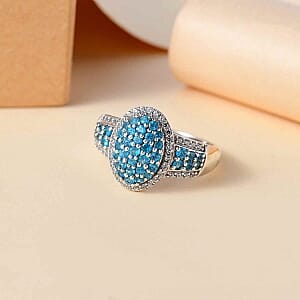 Neon Apatite and White Zircon 2.10 ctw Ring in Rhodium Over Sterling Silver (Size 10.0)