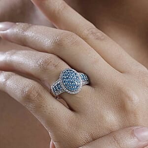 Neon Apatite and White Zircon 2.10 ctw Ring in Rhodium Over Sterling Silver (Size 10.0)