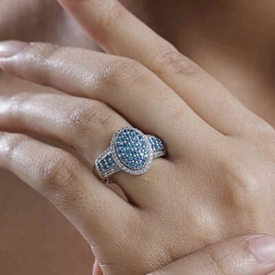 Neon Apatite and White Zircon 2.10 ctw Ring in Rhodium Over Sterling Silver (Size 10.0)