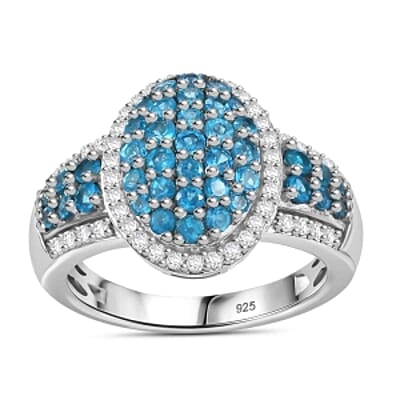 Neon Apatite and White Zircon 2.10 ctw Ring in Rhodium Over Sterling Silver (Size 10.0)