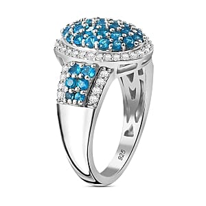 Neon Apatite and White Zircon 2.10 ctw Ring in Rhodium Over Sterling Silver (Size 10.0)