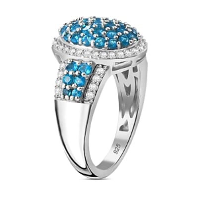 Neon Apatite and White Zircon 2.10 ctw Ring in Rhodium Over Sterling Silver (Size 10.0)