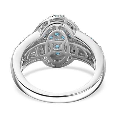 Neon Apatite and White Zircon 2.10 ctw Ring in Rhodium Over Sterling Silver (Size 10.0)
