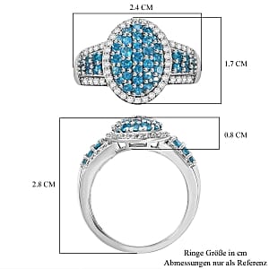 Neon Apatite and White Zircon 2.10 ctw Ring in Rhodium Over Sterling Silver (Size 10.0)