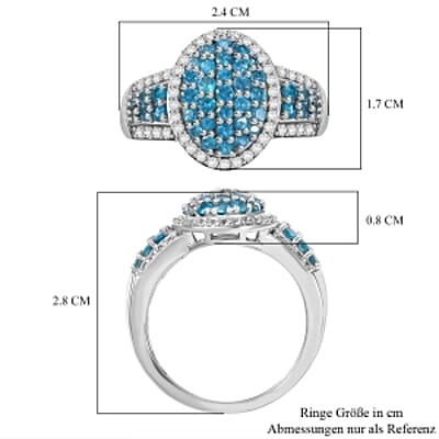 Neon Apatite and White Zircon 2.10 ctw Ring in Rhodium Over Sterling Silver (Size 10.0)