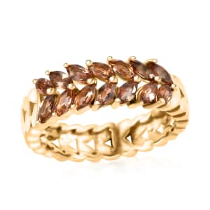 AAA Jenipapo Andalusite 1.00 ctw Fern Leaf Ring in 18K Vermeil Yellow Gold Over Sterling Silver (Size 10.0)