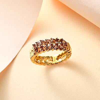 AAA Jenipapo Andalusite 1.00 ctw Fern Leaf Ring in 18K Vermeil Yellow Gold Over Sterling Silver (Size 10.0)