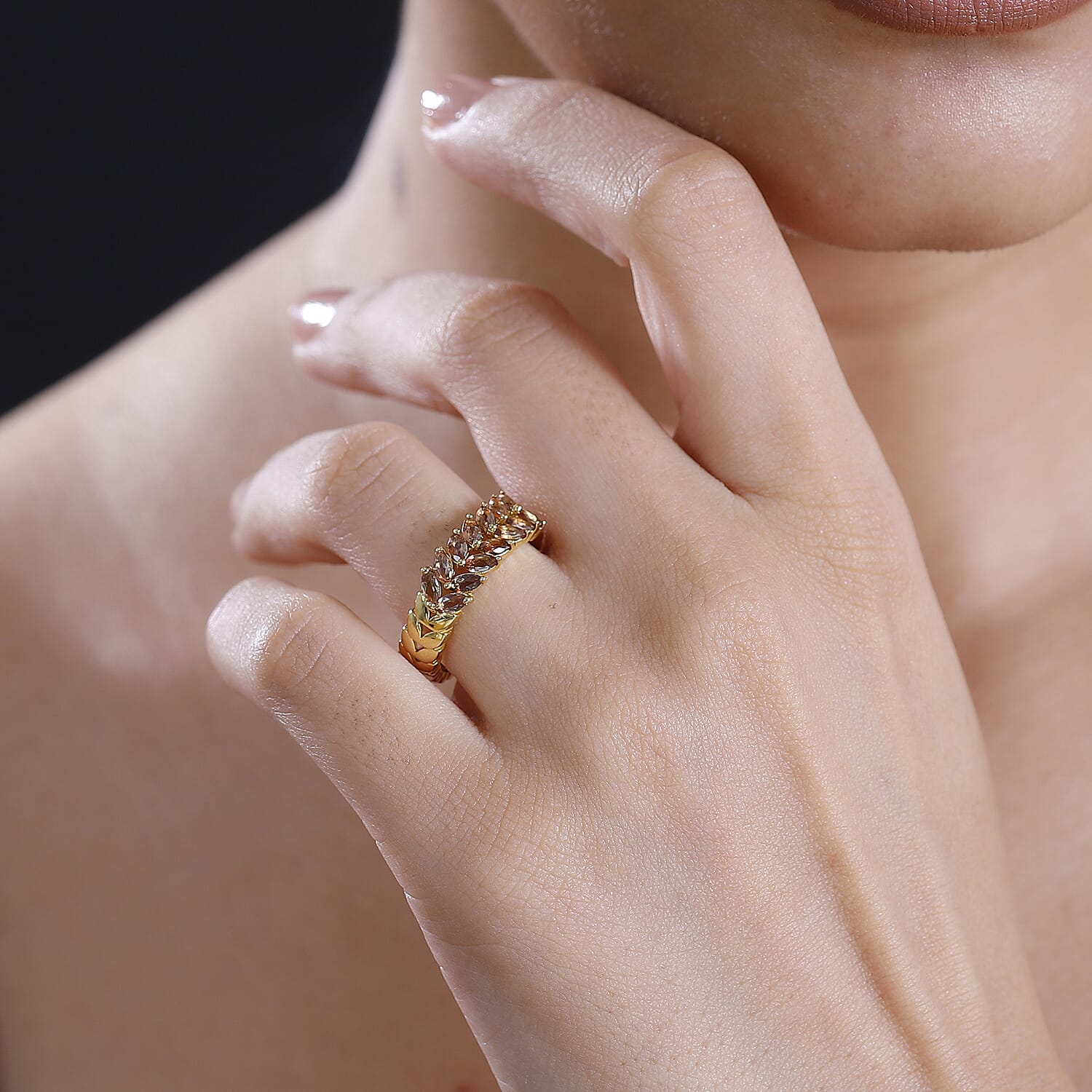 AAA Jenipapo Andalusite 1.00 ctw Fern Leaf Ring in 18K Vermeil Yellow Gold Over Sterling Silver (Size 10.0)