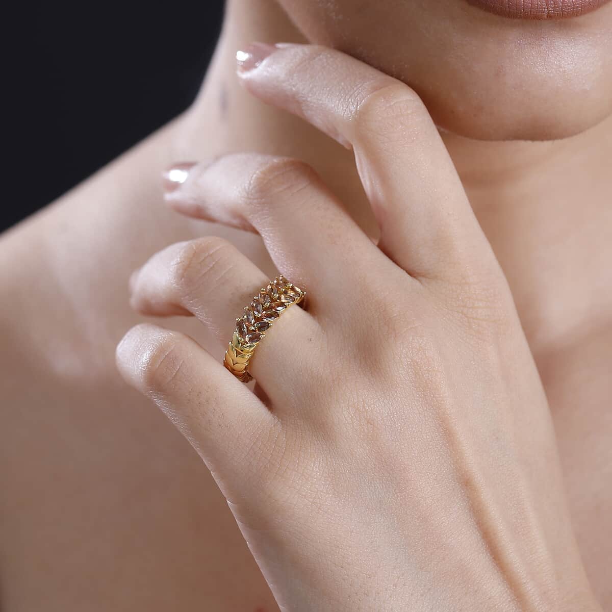 AAA Jenipapo Andalusite 1.00 ctw Fern Leaf Ring in 18K Vermeil Yellow Gold Over Sterling Silver (Size 10.0) image number 2