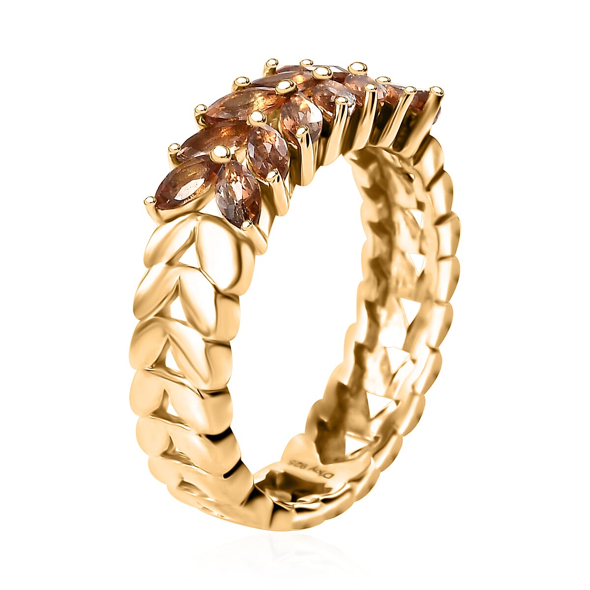AAA Jenipapo Andalusite 1.00 ctw Fern Leaf Ring in 18K Vermeil Yellow Gold Over Sterling Silver (Size 10.0)