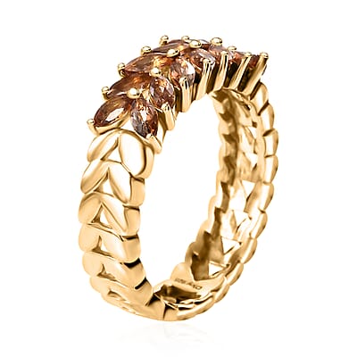 AAA Jenipapo Andalusite 1.00 ctw Fern Leaf Ring in 18K Vermeil Yellow Gold Over Sterling Silver (Size 10.0)