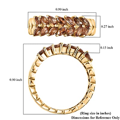 AAA Jenipapo Andalusite 1.00 ctw Fern Leaf Ring in 18K Vermeil Yellow Gold Over Sterling Silver (Size 10.0)