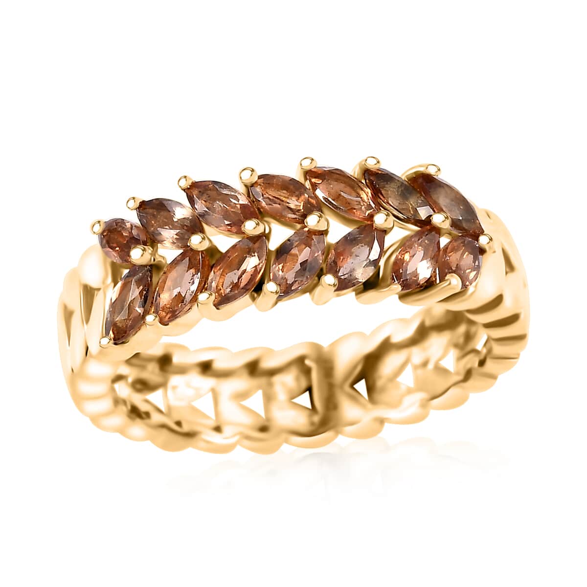 AAA Jenipapo Andalusite 1.00 ctw Fern Leaf Ring in 18K Vermeil Yellow Gold Over Sterling Silver (Size 5.0) image number 0