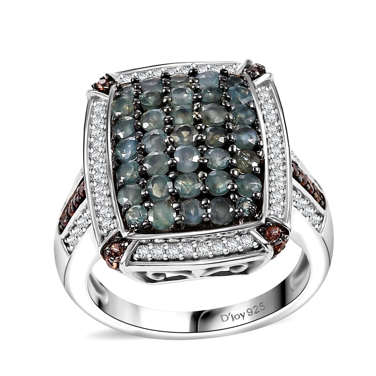 Doorbuster Premium Narsipatnam Alexandrite, White and Coffee Zircon 2.00 ctw Art Deco Ring in Rhodium Over Sterling Silver (Size 10.0) image number 0