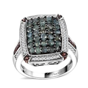 Doorbuster Premium Narsipatnam Alexandrite, White and Coffee Zircon 2.00 ctw Art Deco Ring in Rhodium Over Sterling Silver (Size 10.0)