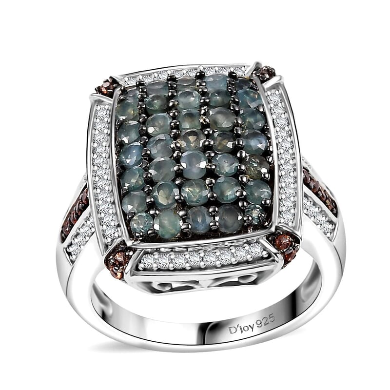 D'Joy Premium Narsipatnam Alexandrite, White and Coffee Zircon 2.00 ctw Art Deco Ring in Rhodium Over Sterling Silver (Size 10.0)