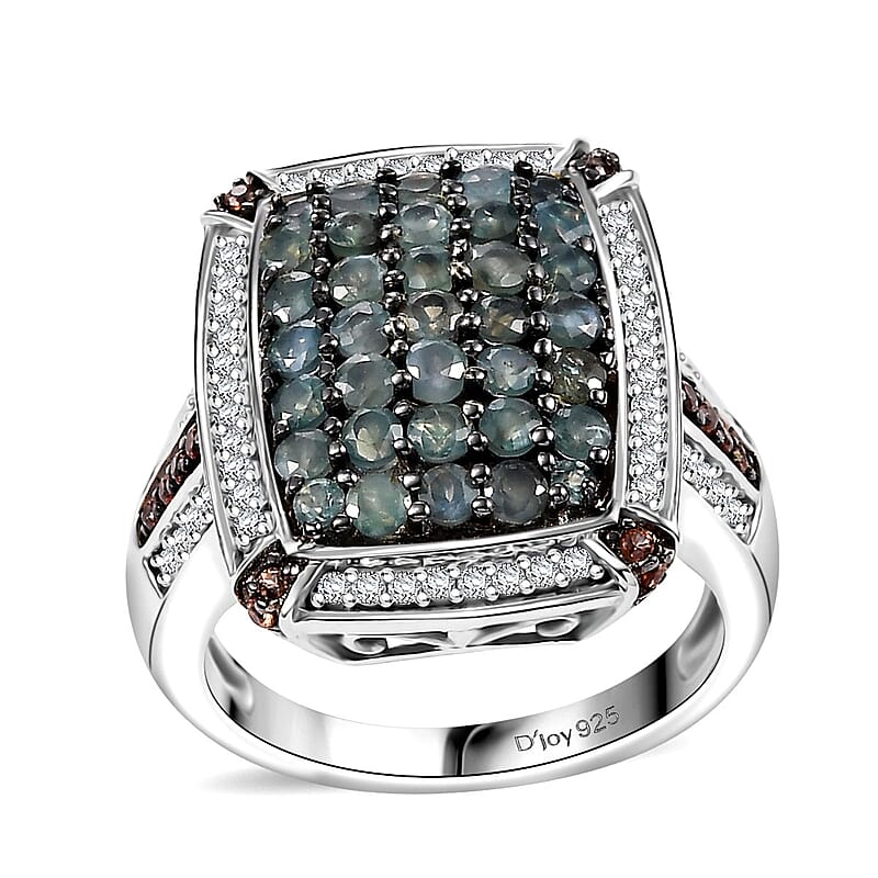 D'Joy Premium Narsipatnam Alexandrite, White and Coffee Zircon 2.00 ctw Art Deco Ring in Rhodium Over Sterling Silver (Size 10.0)