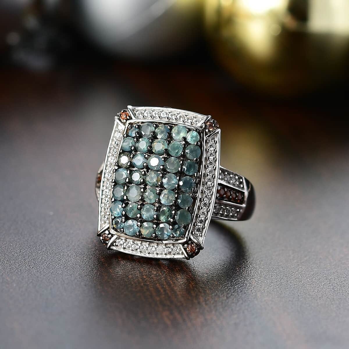 Doorbuster Premium Narsipatnam Alexandrite, White and Coffee Zircon 2.00 ctw Art Deco Ring in Rhodium Over Sterling Silver (Size 10.0) image number 1