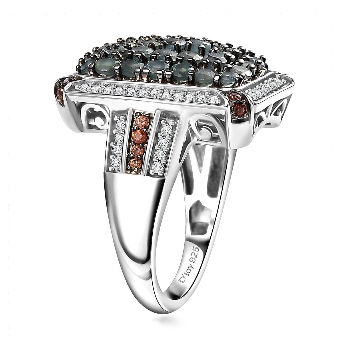 D'Joy Premium Narsipatnam Alexandrite, White and Coffee Zircon 2.00 ctw Art Deco Ring in Rhodium Over Sterling Silver (Size 10.0)