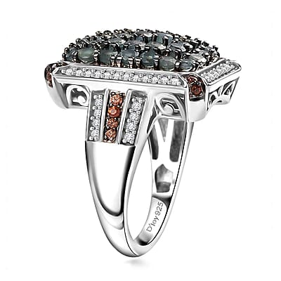 D'Joy Premium Narsipatnam Alexandrite, White and Coffee Zircon 2.00 ctw Art Deco Ring in Rhodium Over Sterling Silver (Size 10.0)