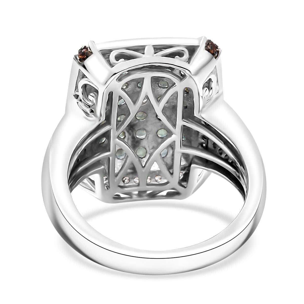 Doorbuster Premium Narsipatnam Alexandrite, White and Coffee Zircon 2.00 ctw Art Deco Ring in Rhodium Over Sterling Silver (Size 10.0) image number 4