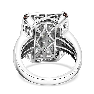 D'Joy Premium Narsipatnam Alexandrite, White and Coffee Zircon 2.00 ctw Art Deco Ring in Rhodium Over Sterling Silver (Size 10.0)