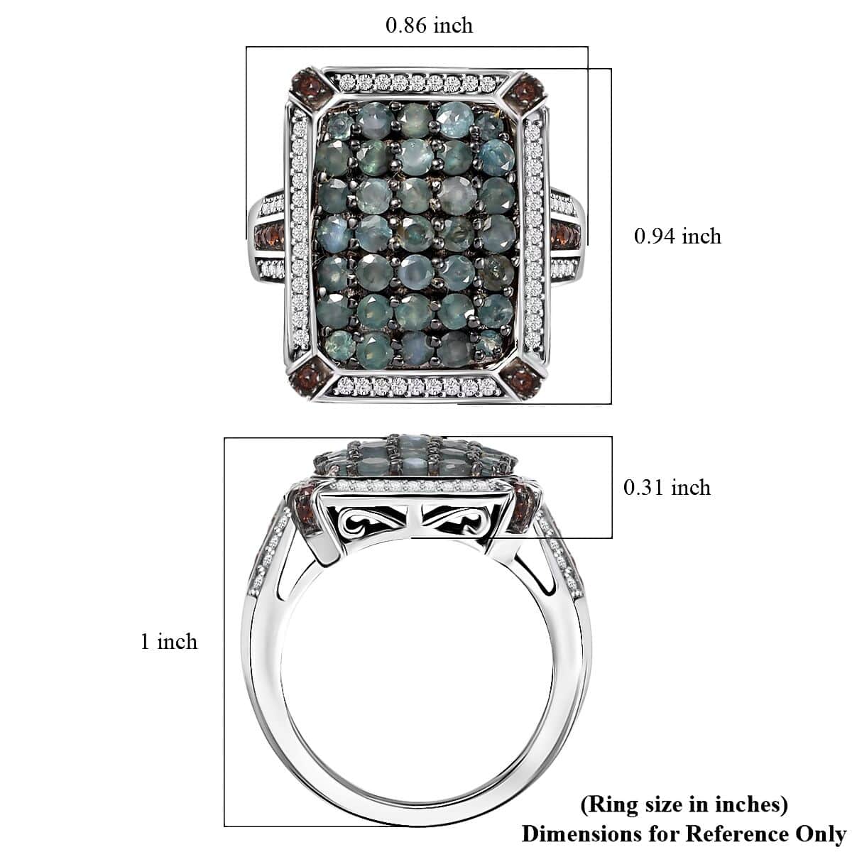 Doorbuster Premium Narsipatnam Alexandrite, White and Coffee Zircon 2.00 ctw Art Deco Ring in Rhodium Over Sterling Silver (Size 10.0) image number 5