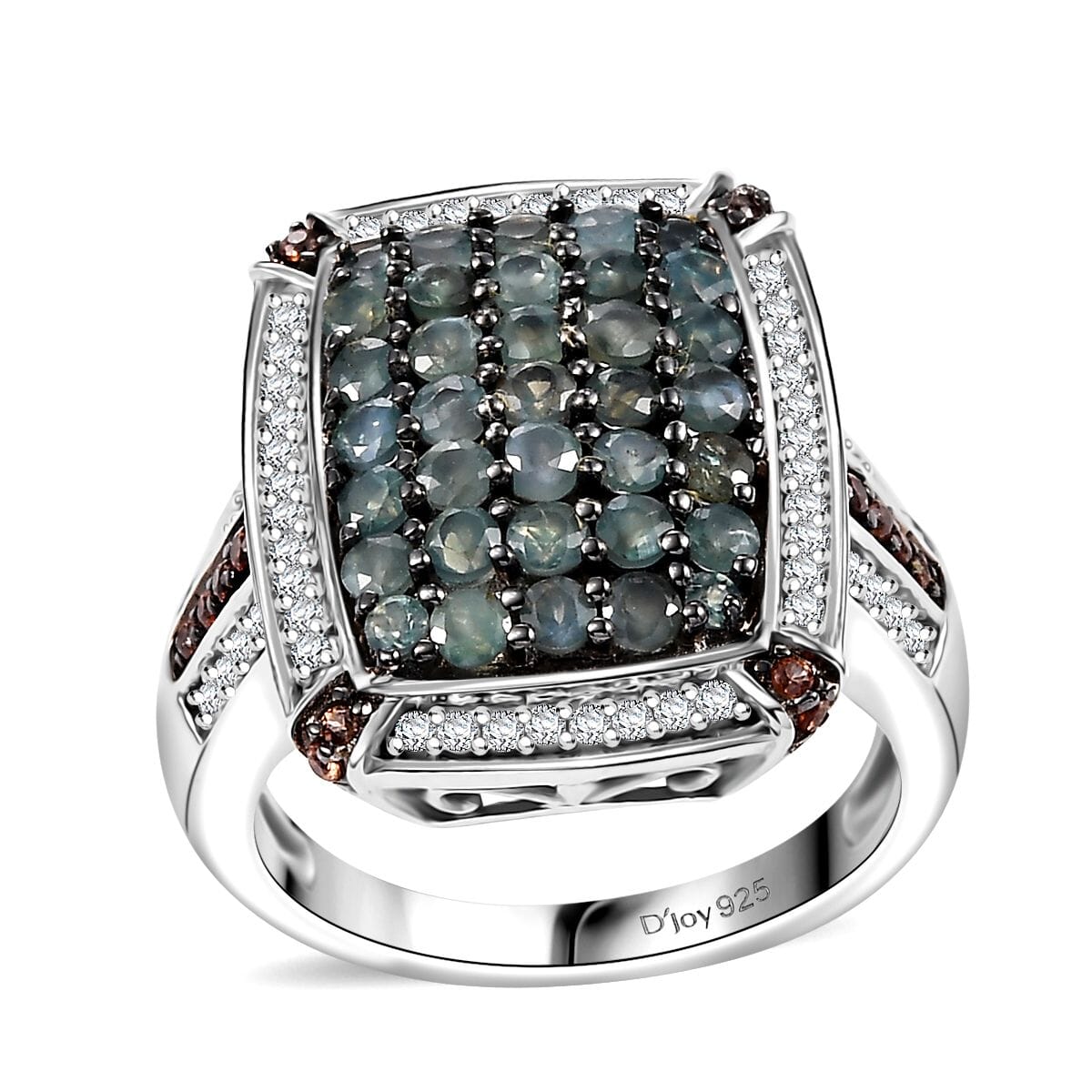 Premium Narsipatnam Alexandrite, White and Coffee Zircon 2.00 ctw Art Deco Ring in Rhodium Over Sterling Silver (Size 5.0) image number 0