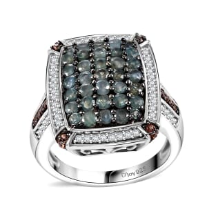 Premium Narsipatnam Alexandrite, White and Coffee Zircon 2.00 ctw Art Deco Ring in Rhodium Over Sterling Silver (Size 5.0)
