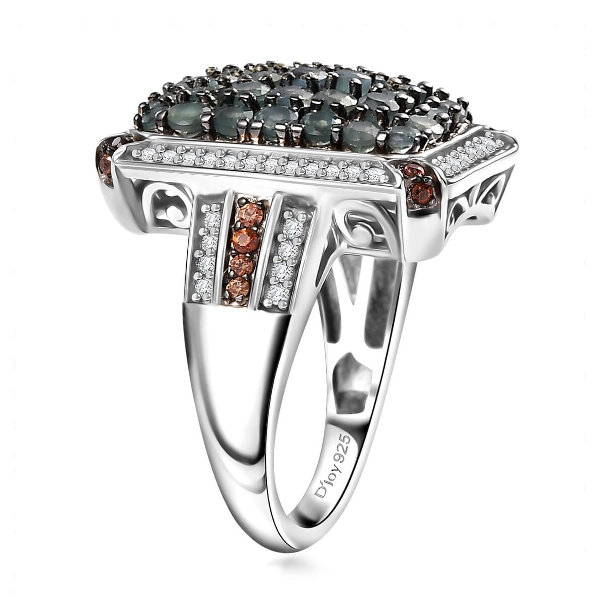 Premium Narsipatnam Alexandrite, White and Coffee Zircon 2.00 ctw Art Deco Ring in Rhodium Over Sterling Silver (Size 5.0) image number 3