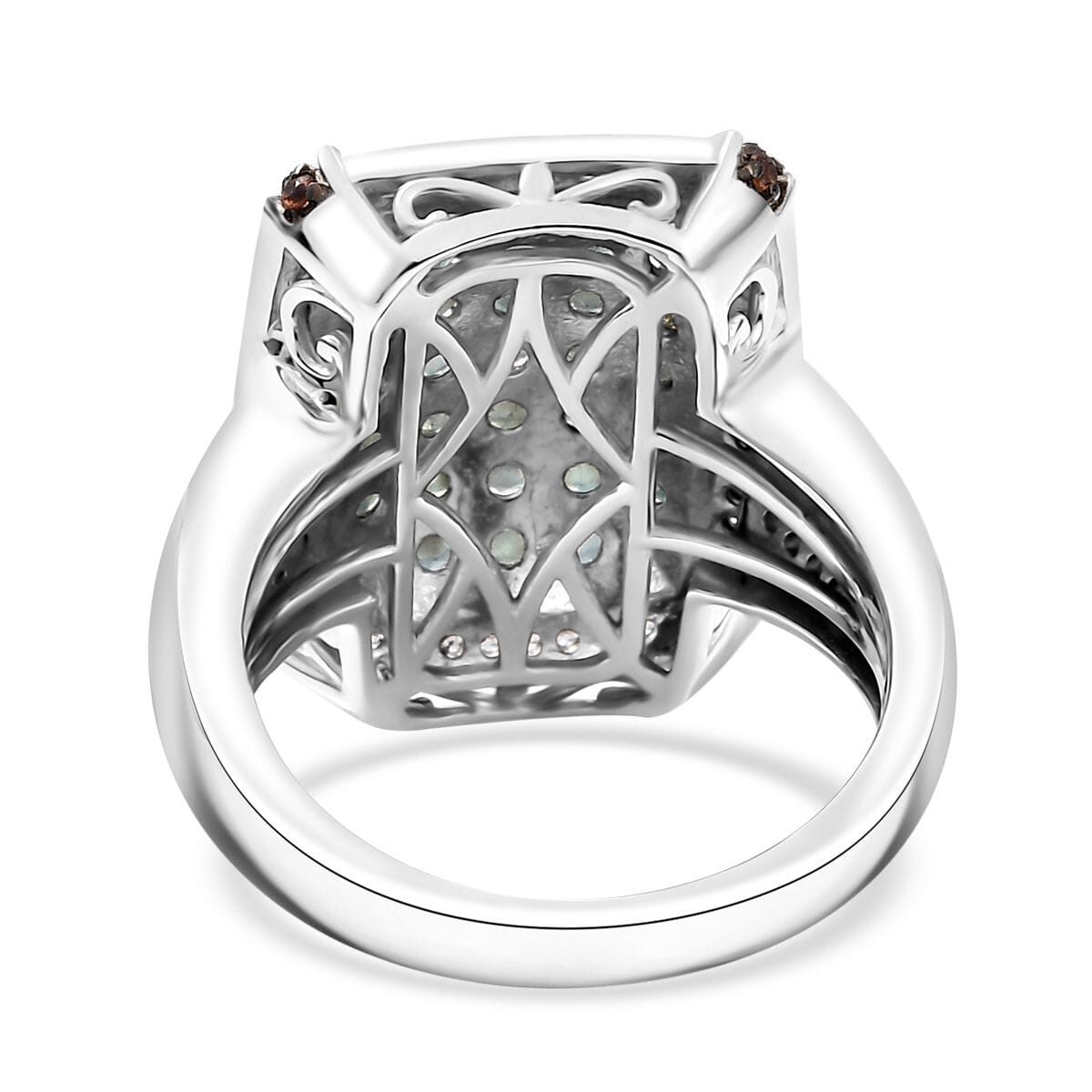 Premium Narsipatnam Alexandrite, White and Coffee Zircon 2.00 ctw Art Deco Ring in Rhodium Over Sterling Silver (Size 5.0) image number 4
