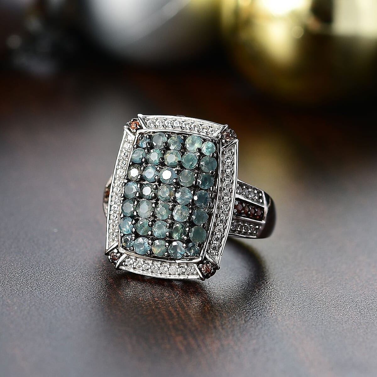 D'Joy Premium Narsipatnam Alexandrite, White and Coffee Zircon 2.00 ctw Art Deco Ring in Rhodium Over Sterling Silver (Size 6.0) image number 1