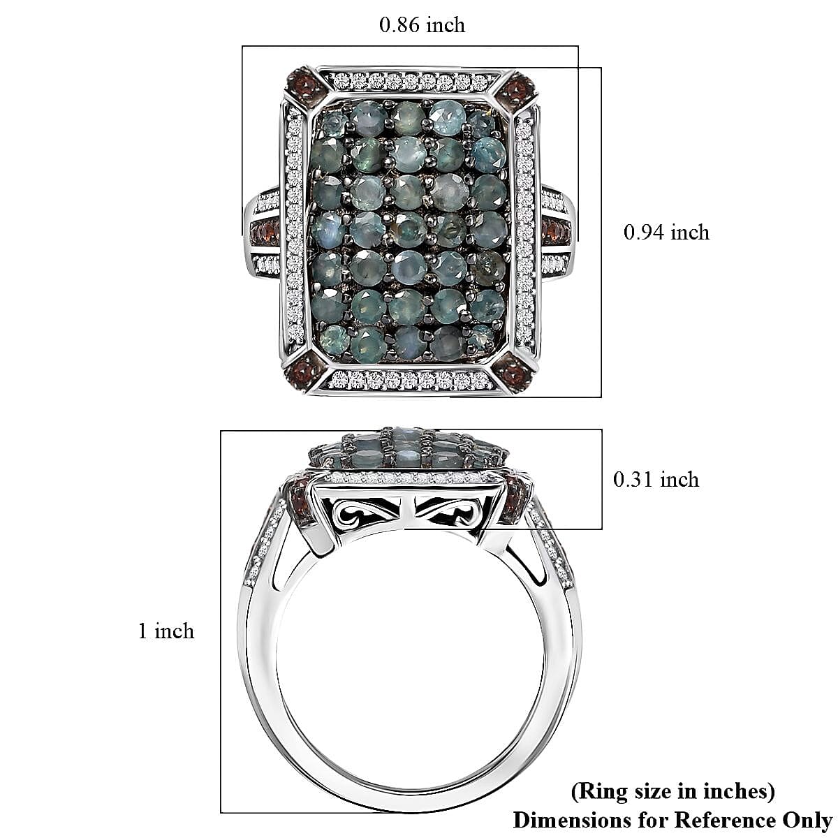 D'Joy Premium Narsipatnam Alexandrite, White and Coffee Zircon 2.00 ctw Art Deco Ring in Rhodium Over Sterling Silver (Size 6.0) image number 5