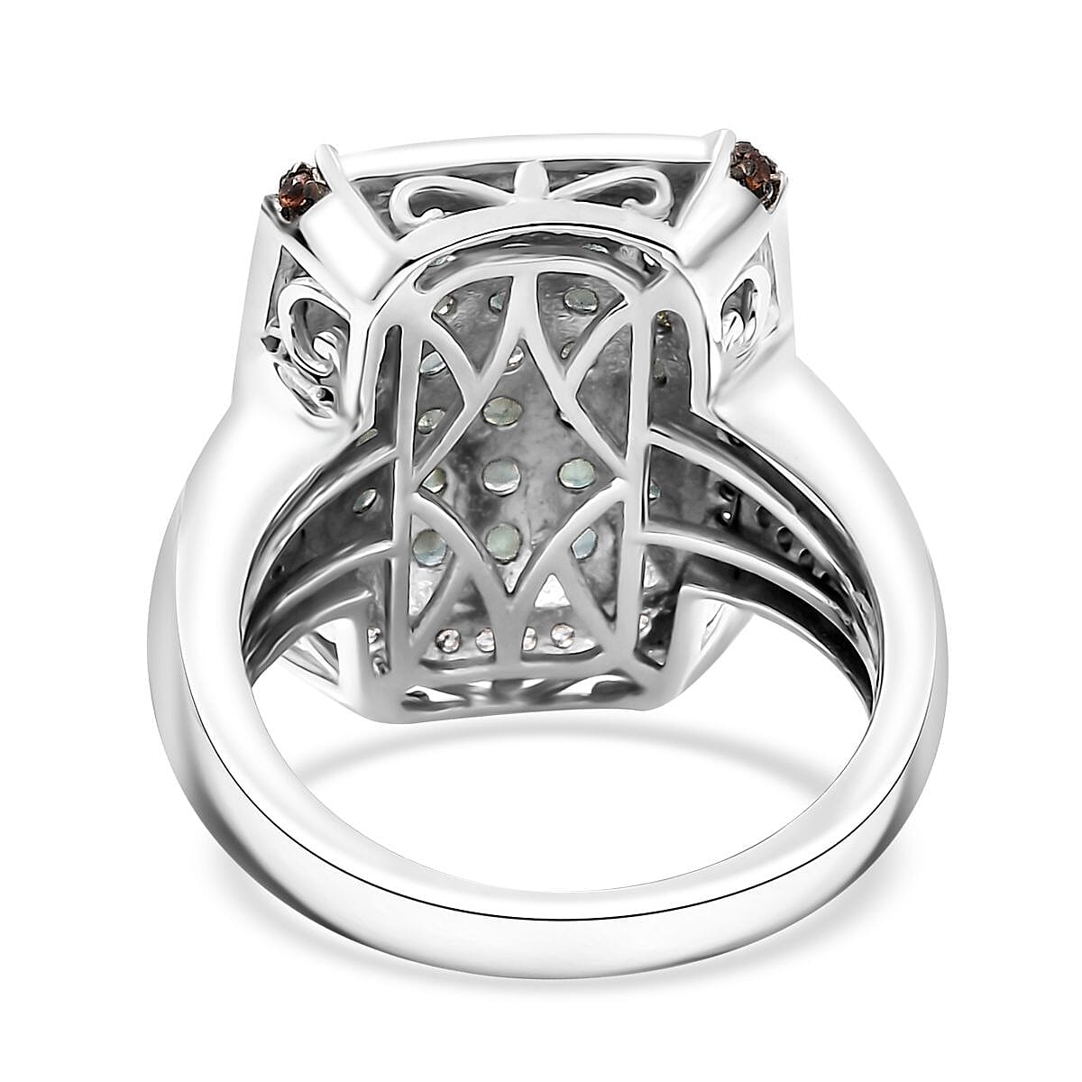 D'Joy Premium Narsipatnam Alexandrite, White and Coffee Zircon 2.00 ctw Art Deco Ring in Rhodium Over Sterling Silver (Size 7.0) image number 4