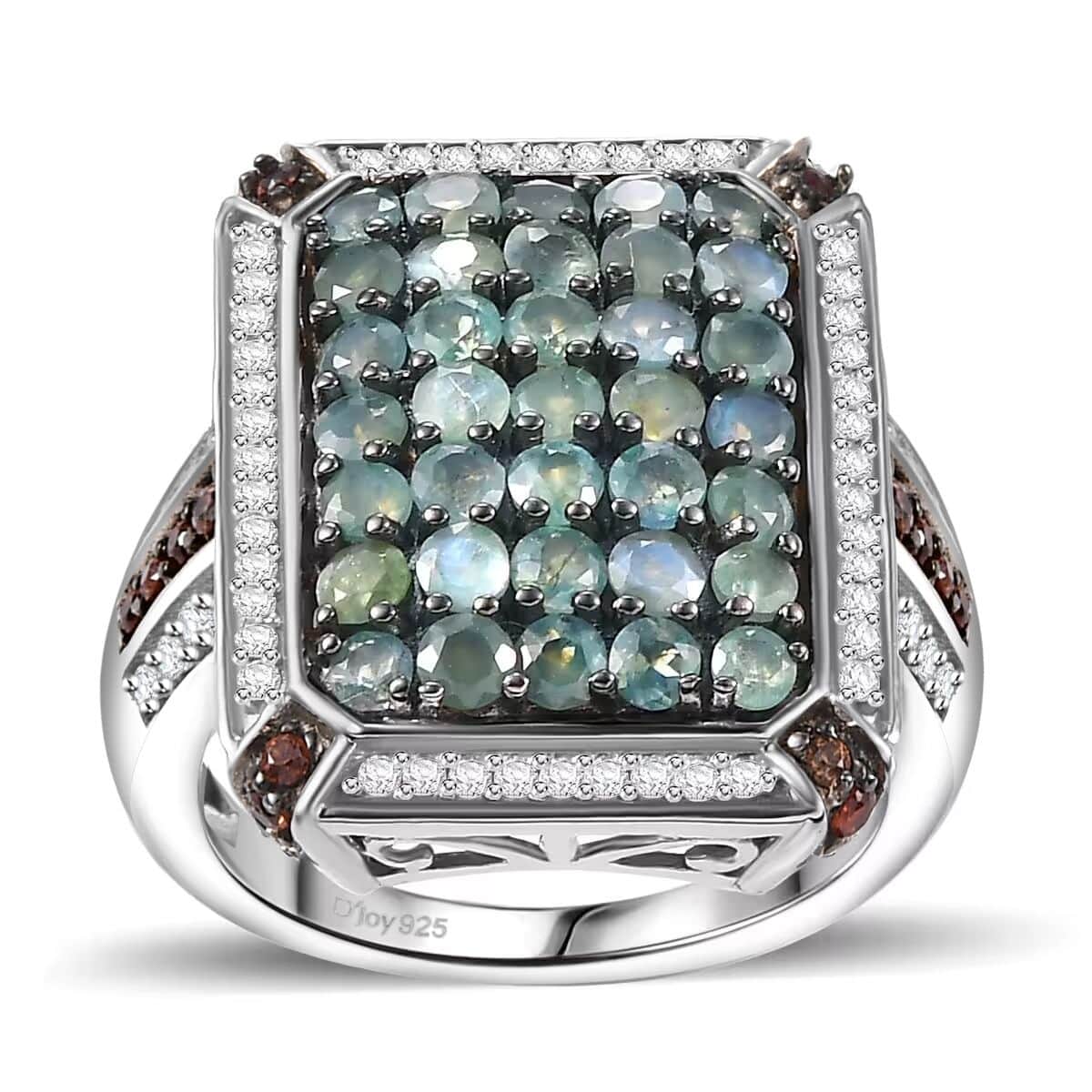 Premium Narsipatnam Alexandrite, White and Coffee Zircon 2.10 ctw Art Deco Ring in Rhodium Over Sterling Silver (Size 10.0) image number 0