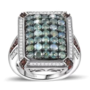 Premium Narsipatnam Alexandrite, White and Coffee Zircon 2.10 ctw Art Deco Ring in Rhodium Over Sterling Silver (Size 10.0)