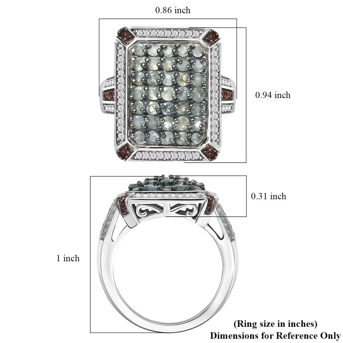 Premium Narsipatnam Alexandrite, White and Coffee Zircon 2.10 ctw Art Deco Ring in Rhodium Over Sterling Silver (Size 10.0) image number 5