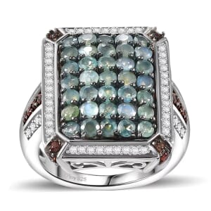 Premium Narsipatnam Alexandrite, White and Coffee Zircon 2.10 ctw Art Deco Ring in Rhodium Over Sterling Silver (Size 6.0)