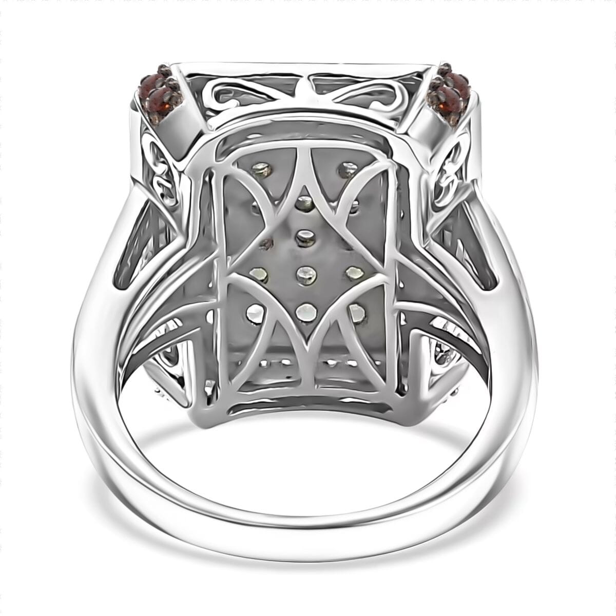 Premium Narsipatnam Alexandrite, White and Coffee Zircon 2.10 ctw Art Deco Ring in Rhodium Over Sterling Silver (Size 6.0) image number 4