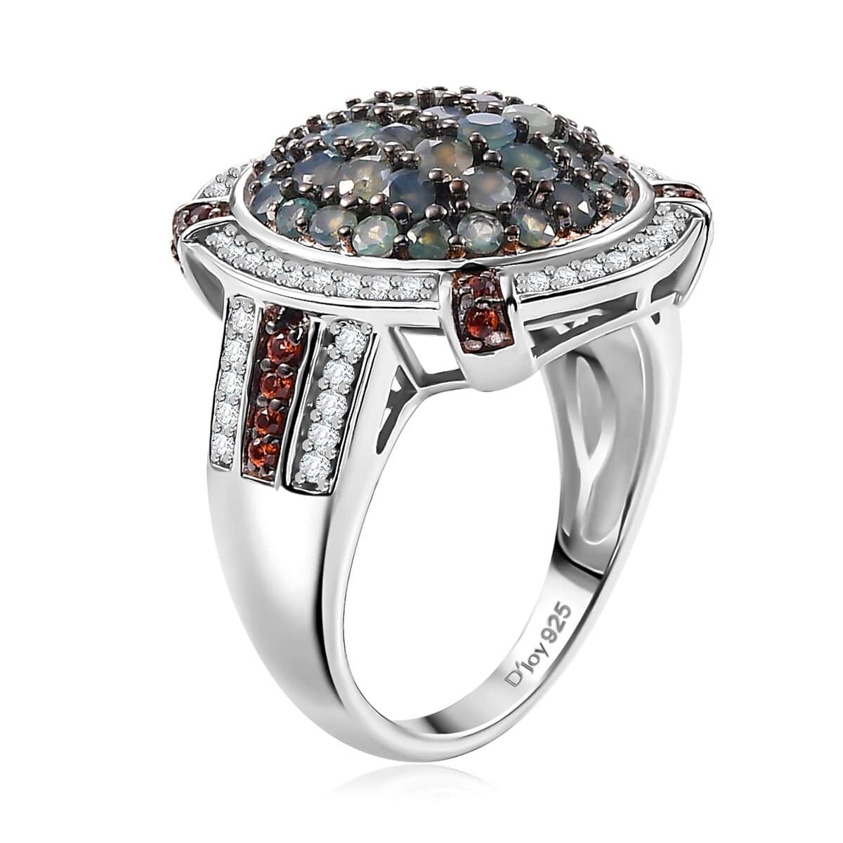 Premium Narsipatnam Alexandrite, White and Coffee Zircon 2.30 ctw Art Deco Ring in Rhodium Over Sterling Silver (Size 10.0) image number 3